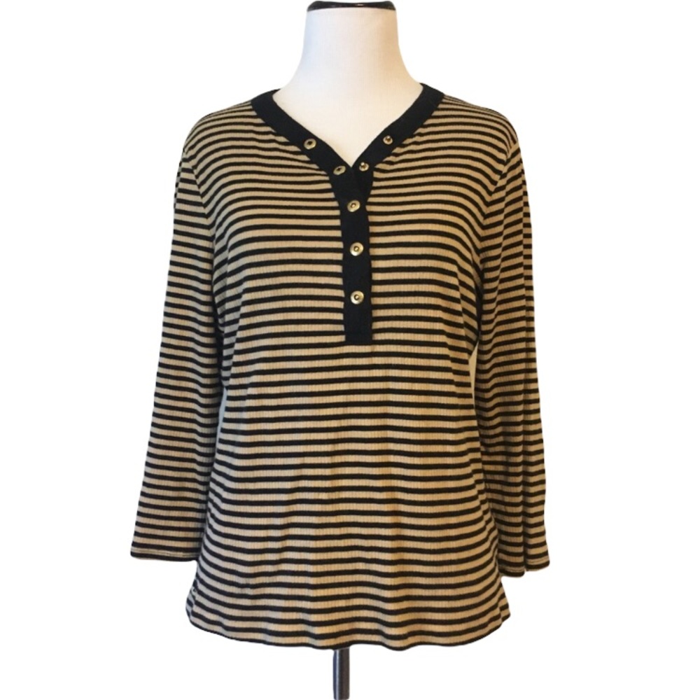 Ralph Lauren 3/4 sleeve striped top petite Large